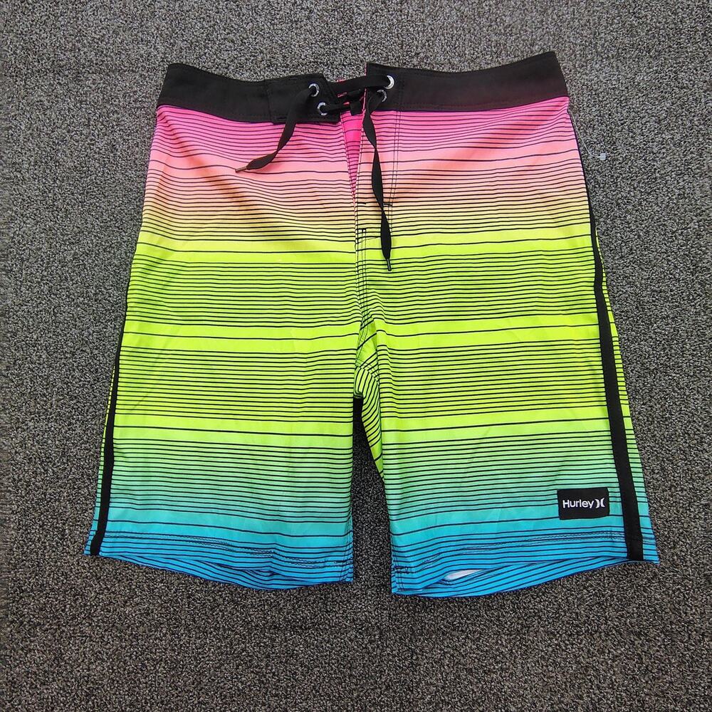 New Hurley Board Shorts Sits Above the Knee Boys Youth 12/26 Thin Stripe Swim